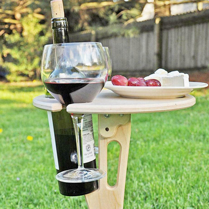 Outdoor Drink Table Mini Wooden Rack Foldable Round Desktop Easy Carry Desk Furniture Cup Glass Holder Picnic Table Image 5