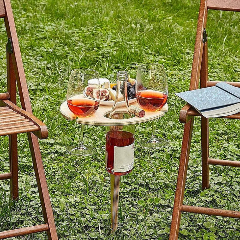 Outdoor Drink Table Mini Wooden Rack Foldable Round Desktop Easy Carry Desk Furniture Cup Glass Holder Picnic Table Image 6