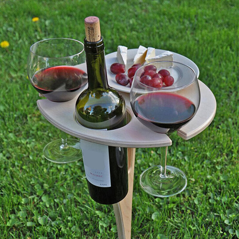 Outdoor Drink Table Mini Wooden Rack Foldable Round Desktop Easy Carry Desk Furniture Cup Glass Holder Picnic Table Image 12