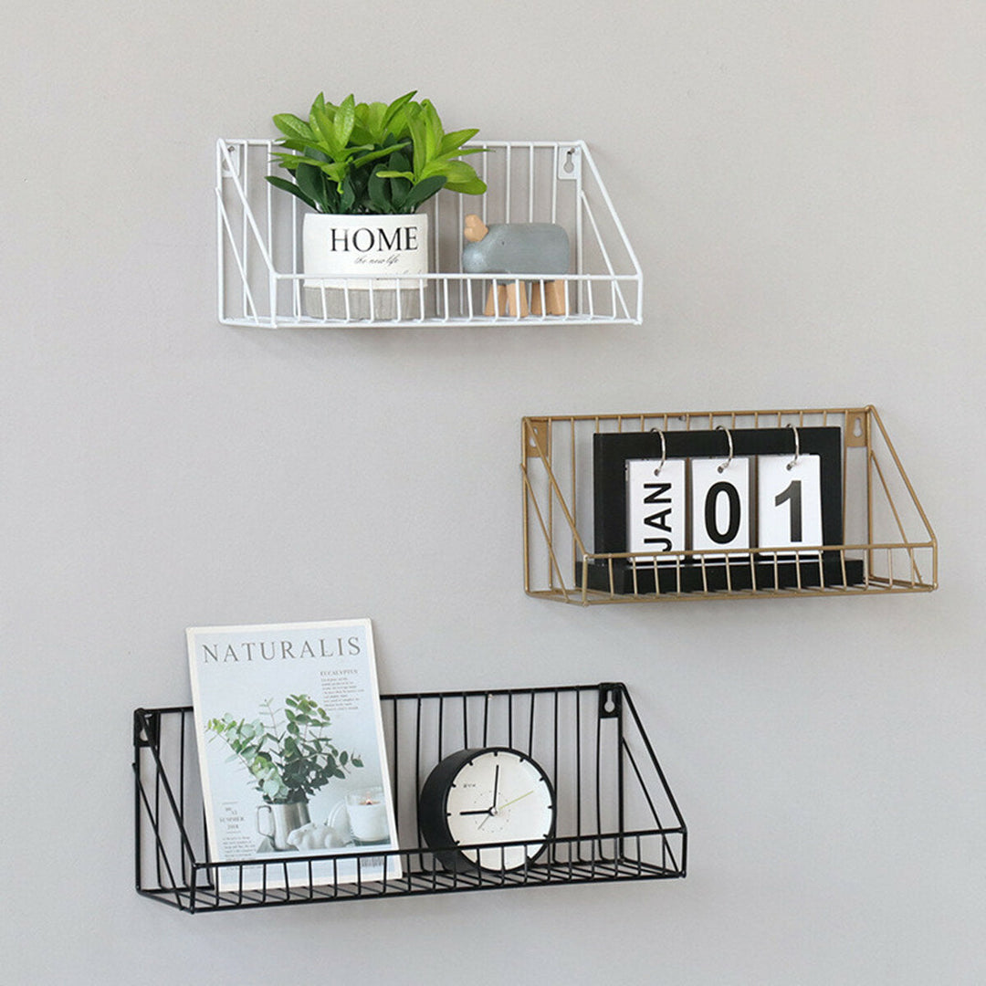 Nordic Minimalist Wrought Iron Grid Wall Shelf Storage Shelf Image 3