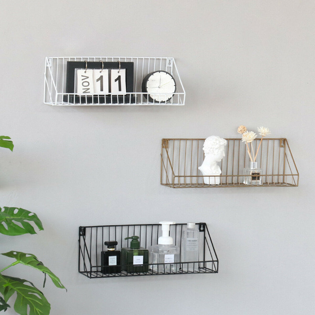 Nordic Minimalist Wrought Iron Grid Wall Shelf Storage Shelf Image 4