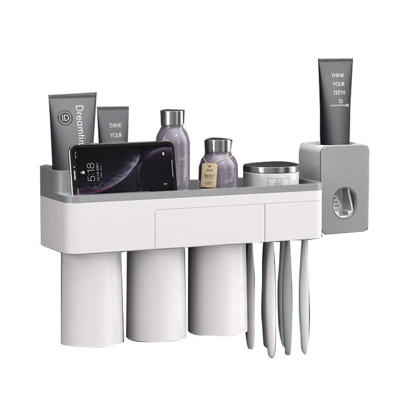 Multi-functional Magnetic Toothbrush Holder with Toothpaste Squeezer Cups Image 5