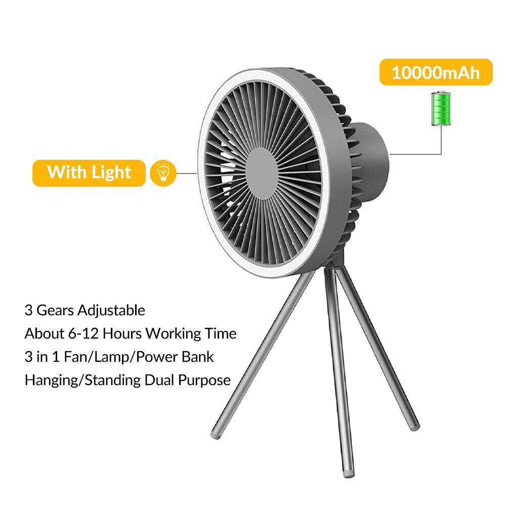 Multi-functional Mini Fan USB Rechargeable Portable Fan Outdoor Camping Ceiling Fan Desktop Fan with LED Light Image 2