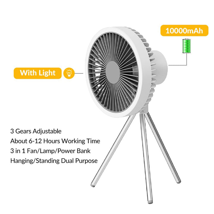 Multi-functional Mini Fan USB Rechargeable Portable Fan Outdoor Camping Ceiling Fan Desktop Fan with LED Light Image 3