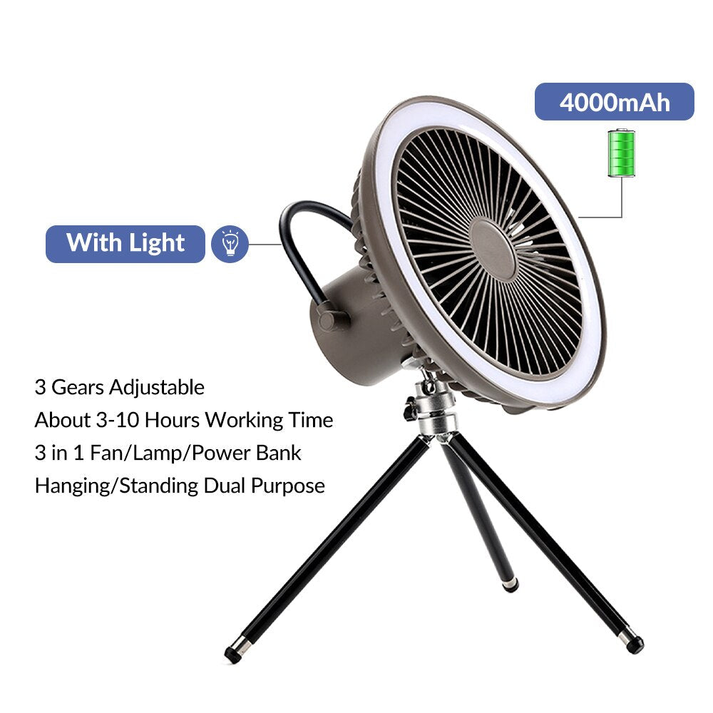 Multi-functional Mini Fan USB Rechargeable Portable Fan Outdoor Camping Ceiling Fan Desktop Fan with LED Light Image 6