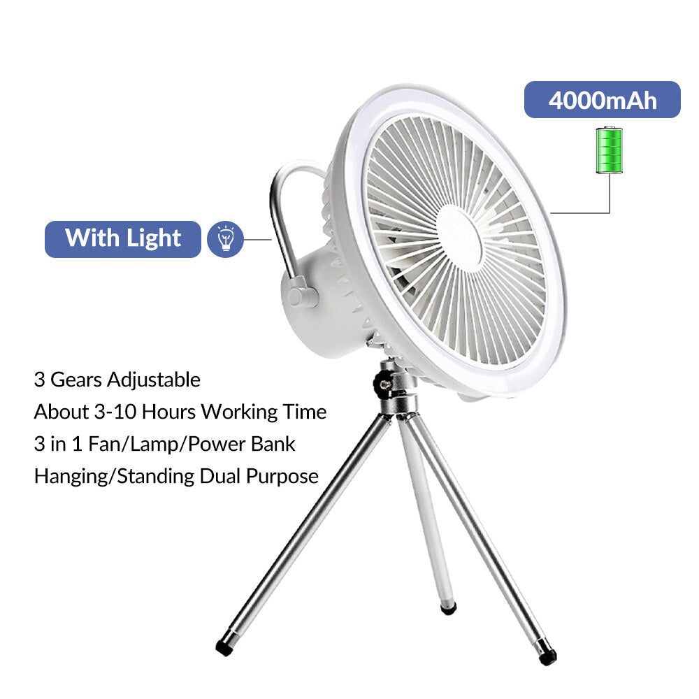 Multi-functional Mini Fan USB Rechargeable Portable Fan Outdoor Camping Ceiling Fan Desktop Fan with LED Light Image 7