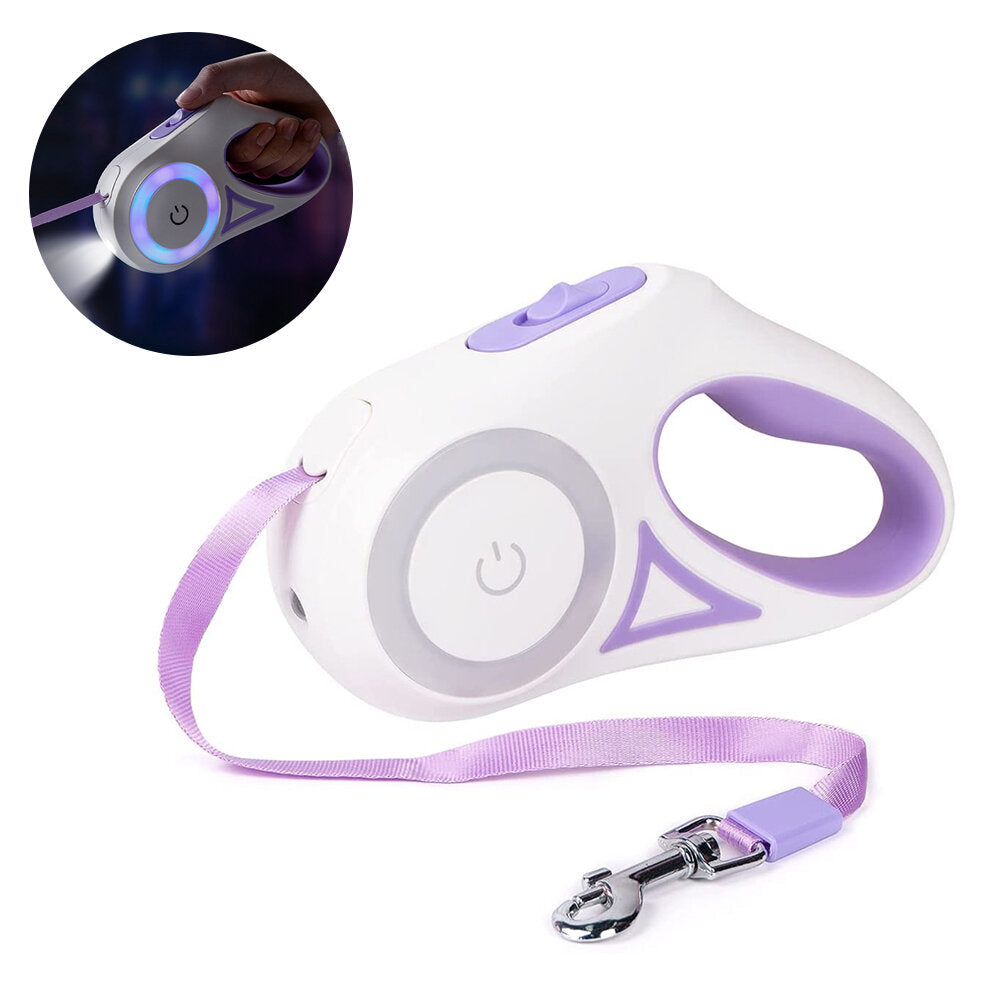 Nylon Retractable Dog Leash LED Flashlight Automatic Extending Walking Leads Traction Rope Dog Supplies Image 1