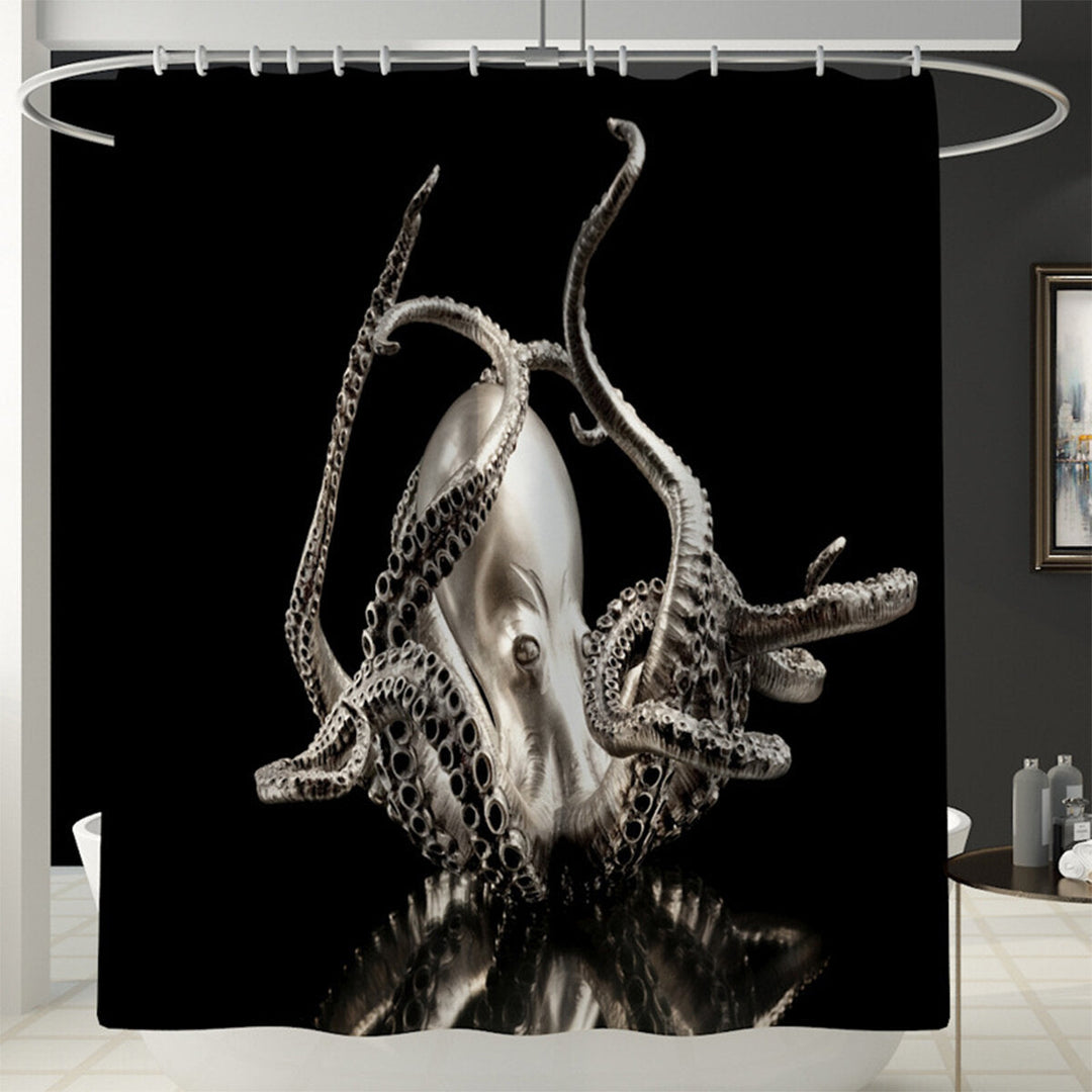 Octopus Waterproof Bathroom Shower Curtain Set Toilet Bathtub Non-slip Mat Set Image 3