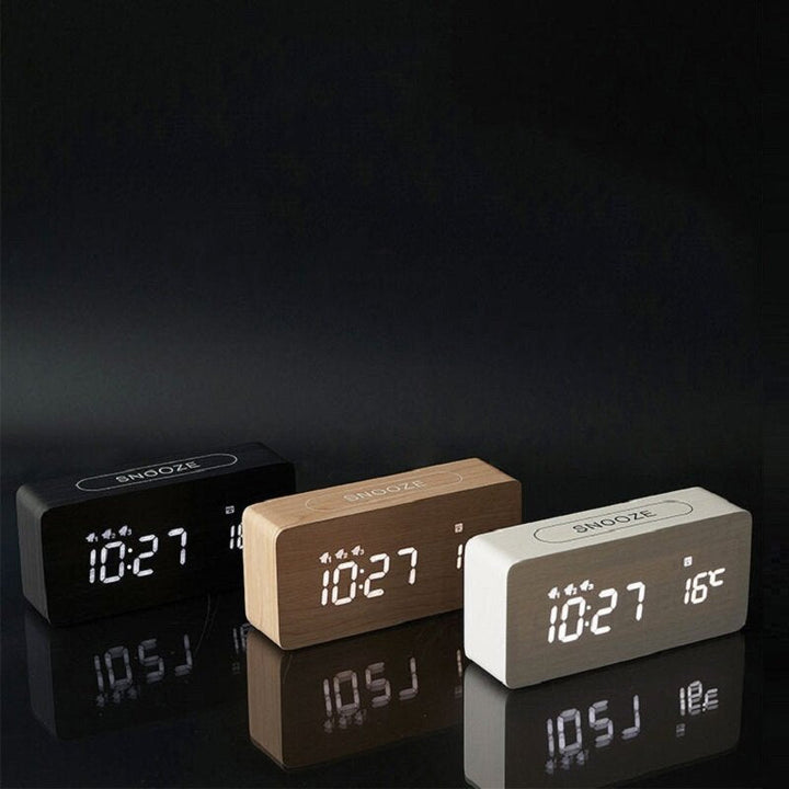 Creative Wood Clock Rechargeable Electronic Clock Automatic Time Alarm Clock Fashion Nordic Style Clock Image 3