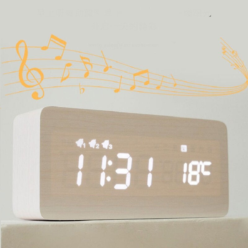 Creative Wood Clock Rechargeable Electronic Clock Automatic Time Alarm Clock Fashion Nordic Style Clock Image 4