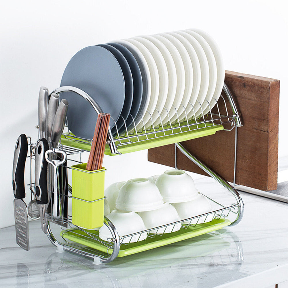 Organizer Holder Stainless Steel Cutlery Dish Cup Kitchen Organizer Drying Rack Holder Dryer 2 Tiers Drainer Tray Image 2