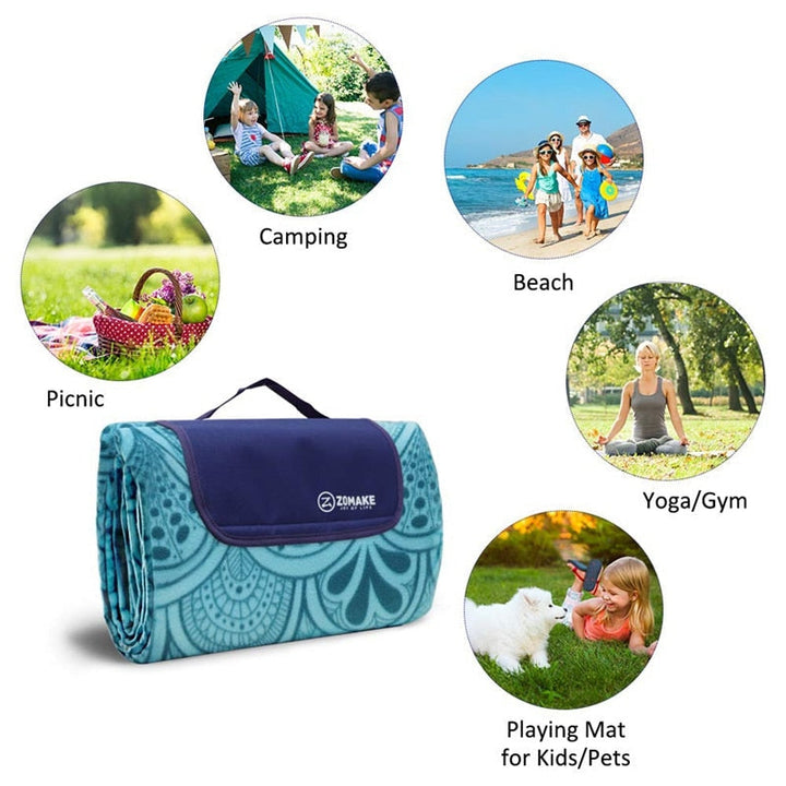 Outdoor Picnic Blanket Waterproof Extra Large Folding Picnic Mat Beach Blanket With Waterproof Backing For Family Image 4