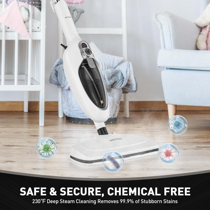 Secura Steam Mop 10-in-1 Convenient Detachable Steam Cleaner, White Multifunctional Cleaning Machine Floor Steamer with Image 3