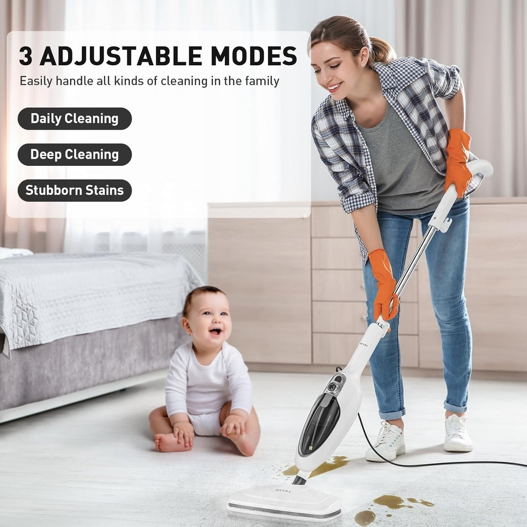 Secura Steam Mop 10-in-1 Convenient Detachable Steam Cleaner, White Multifunctional Cleaning Machine Floor Steamer with Image 4