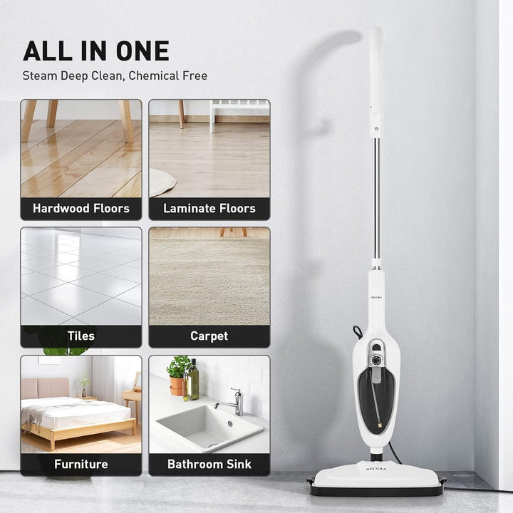 Secura Steam Mop 10-in-1 Convenient Detachable Steam Cleaner, White Multifunctional Cleaning Machine Floor Steamer with Image 8