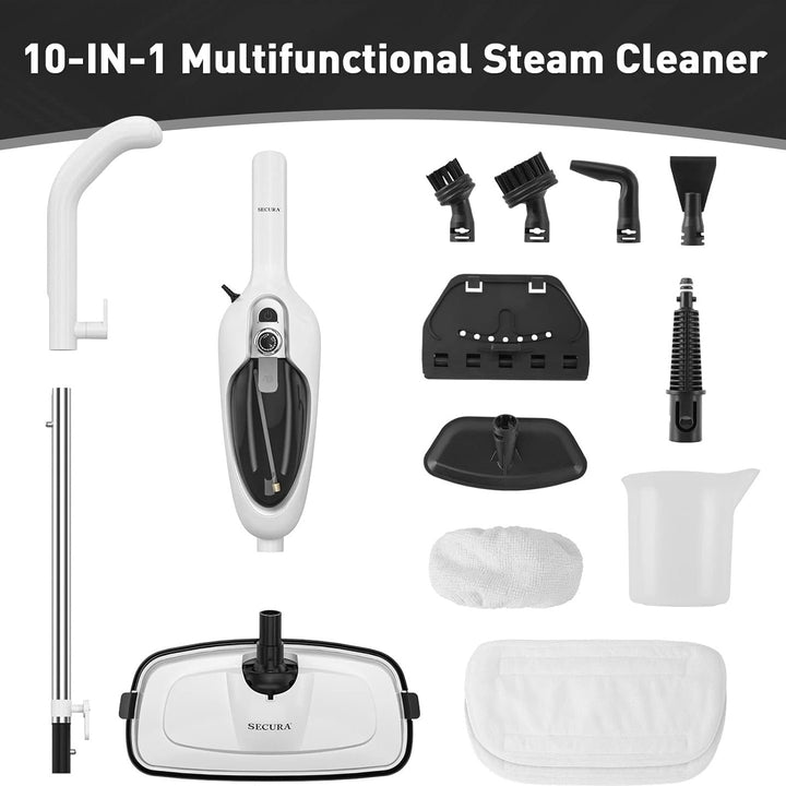 Secura Steam Mop 10-in-1 Convenient Detachable Steam Cleaner, White Multifunctional Cleaning Machine Floor Steamer with Image 9