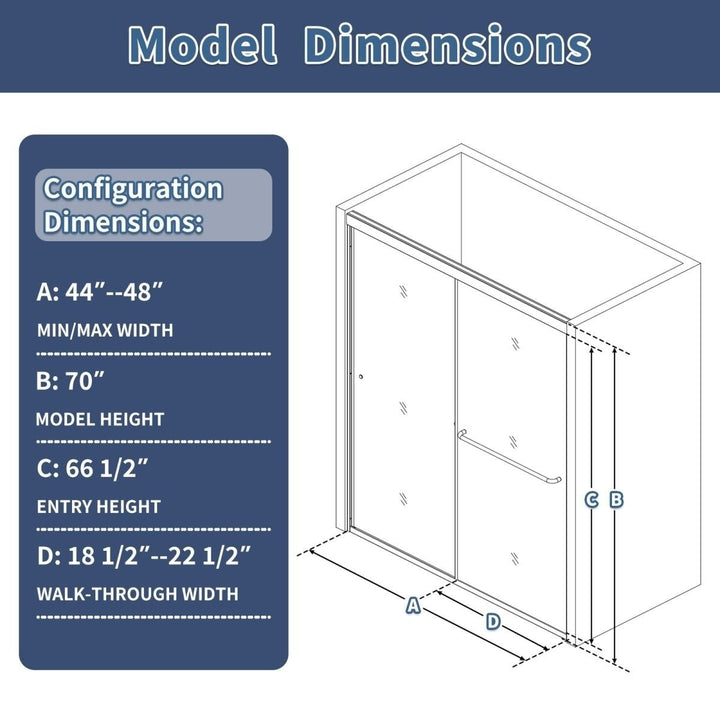 Glide Sliding Glass Shower Doors Black 44-48in Wide x 70in High Clear Glass Image 2