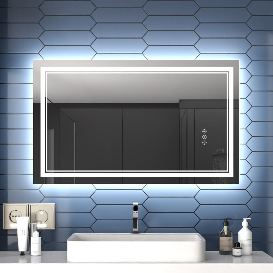 Linea 40" x 24" LED Heated Bathroom Mirror Anti Fog Dimmable Front and Backlit Image 1