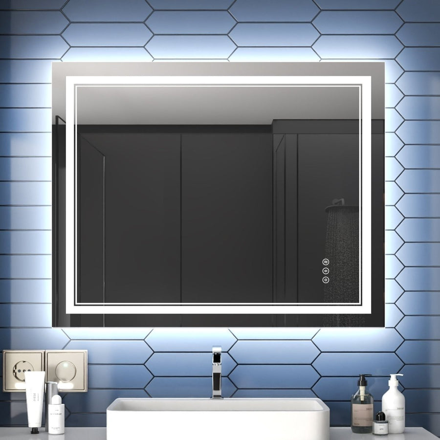 ExBrite Front and Back lit Dimmable LED Anti Fog Bathroom Mirror Linea Series 40"W x 32"H Image 1