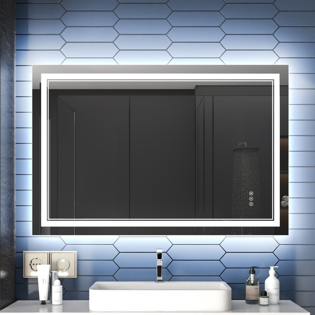 ExBrite Front and Back lit Dimmable LED Anti Fog Bathroom Mirror Linea Series 48"W x 32"H Image 1