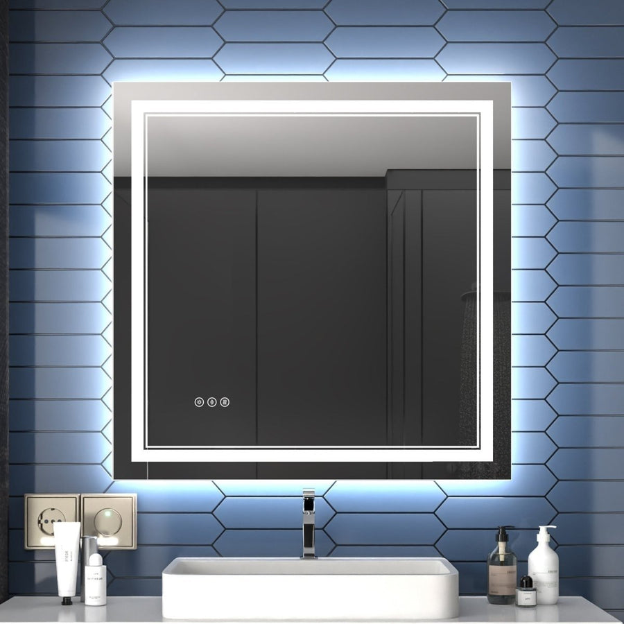 Linea LED Heated Bathroom Mirror 36x36 Anti Fog Dimmable Lighted Tempered Glass Image 1