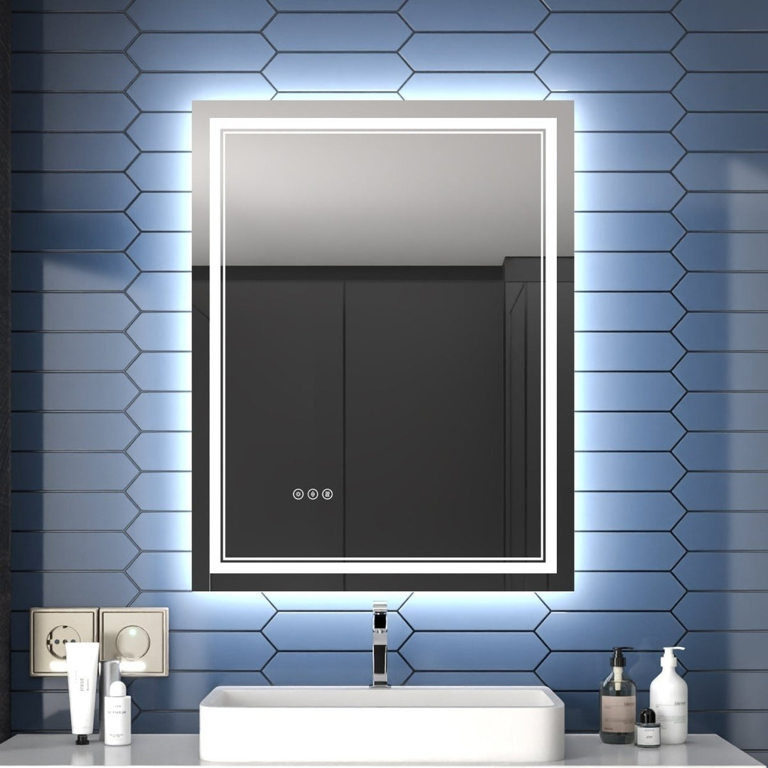 Linea 28 LED Heated Bathroom Mirror 36" H Anti-Fog Dimmable Backlit Glass Image 1