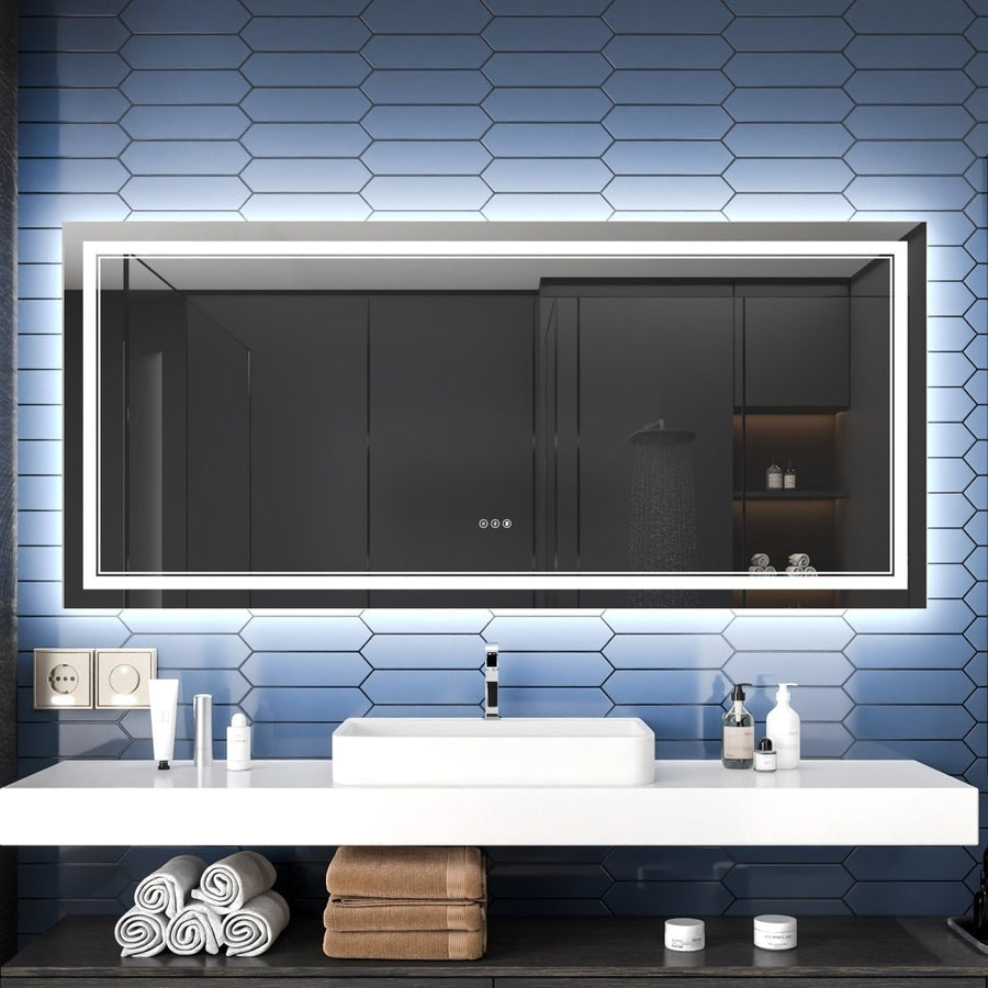 Linea 72" LED Heated Bathroom Mirror Anti Fog Dimmable Backlit Tempered Glass Image 1