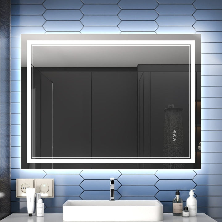 Linea 48" x 36" LED Heated Bathroom Mirror Anti-Fog Dimmable Front and Backlit Image 1