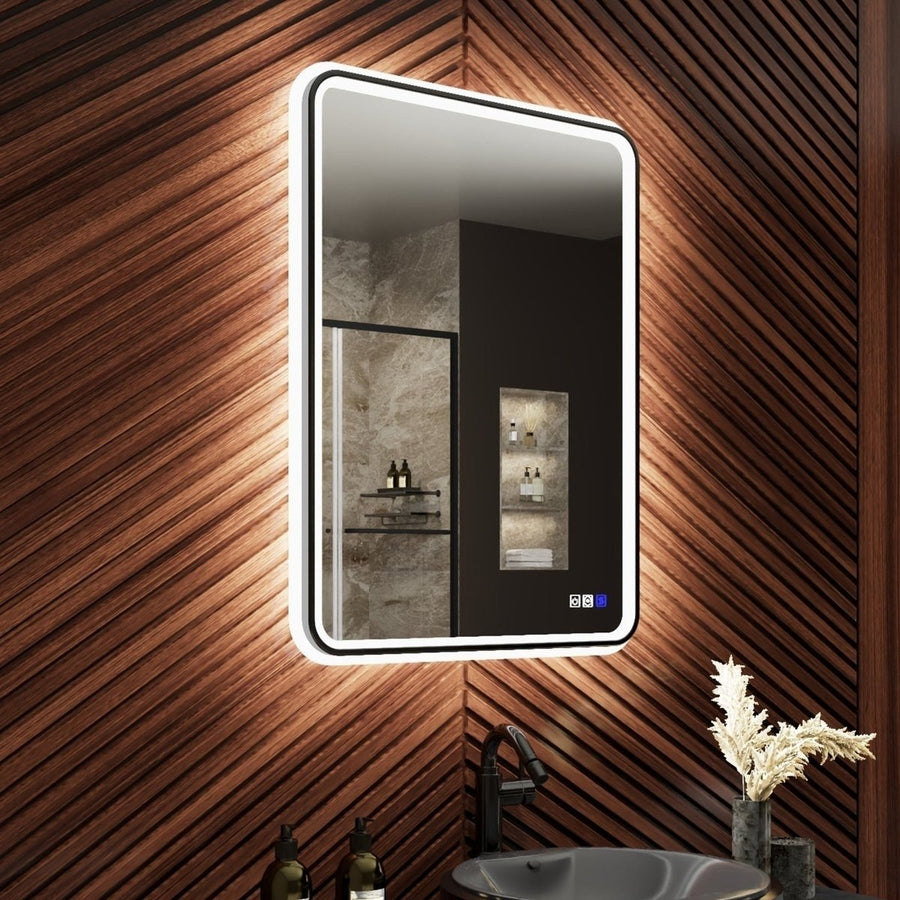 Lumina 24x32 LED Lighted Bathroom Mirror Black Frame Anti-Fog Dimmable Image 1