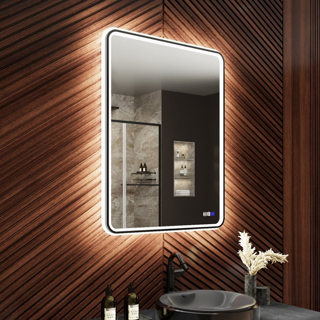 Lumina 28x36 LED Lighted Bathroom Mirror Black Frame Dimmable Anti-Fog Image 1