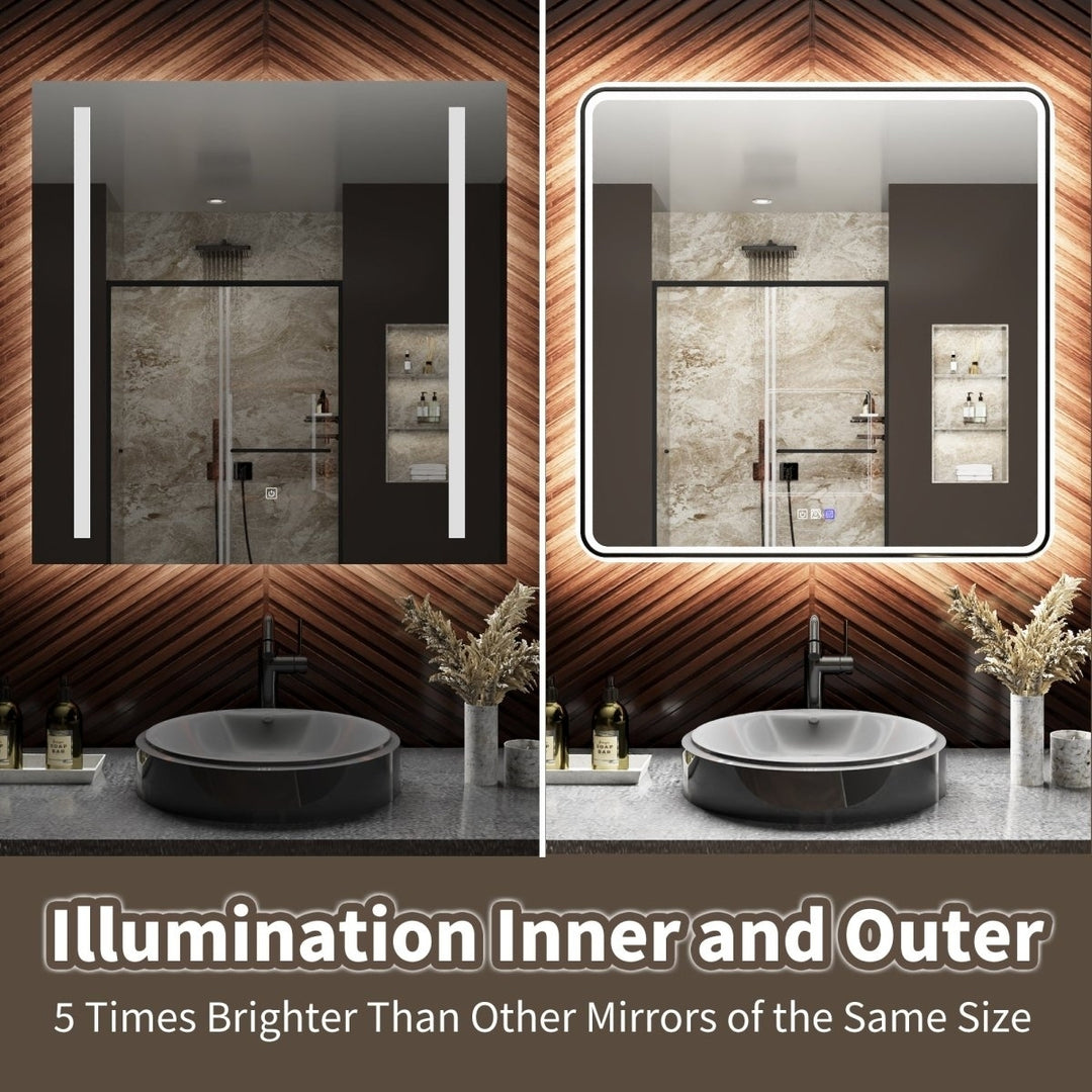 Lumina 28x36 LED Lighted Bathroom Mirror Black Frame Dimmable Anti-Fog Image 4