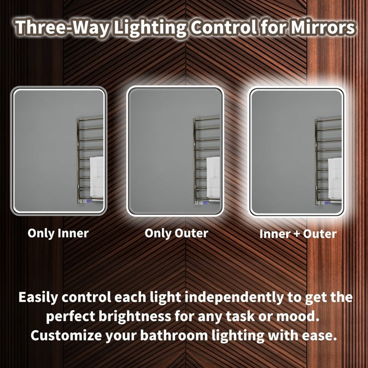 Lumina 24x36 LED Bathroom Mirror Black Frame Anti-Fog Dimmable Inner Outer Light Image 6