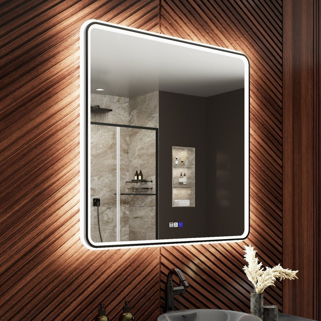 Lumina 36" LED Lighted Bathroom Mirror Black Frame Anti-Fog Dimmable Inner Outer Lighting Image 1