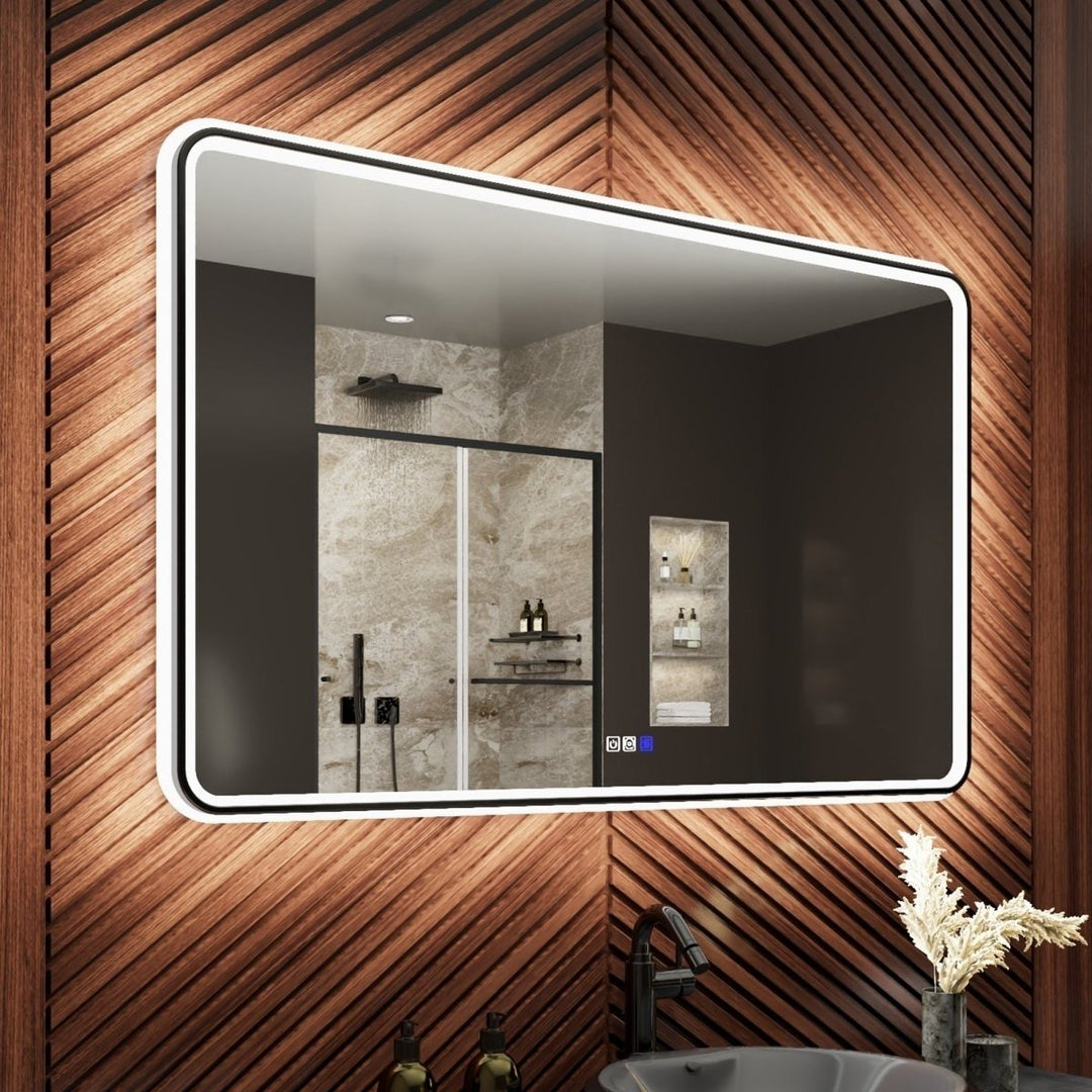 Lumina 48" LED Lighted Bathroom Mirror Black Frame Dimmable Anti-Fog Design Image 1