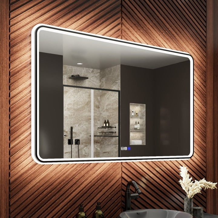 Lumina 48" LED Lighted Bathroom Mirror Black Frame Dimmable Anti-Fog Design Image 1