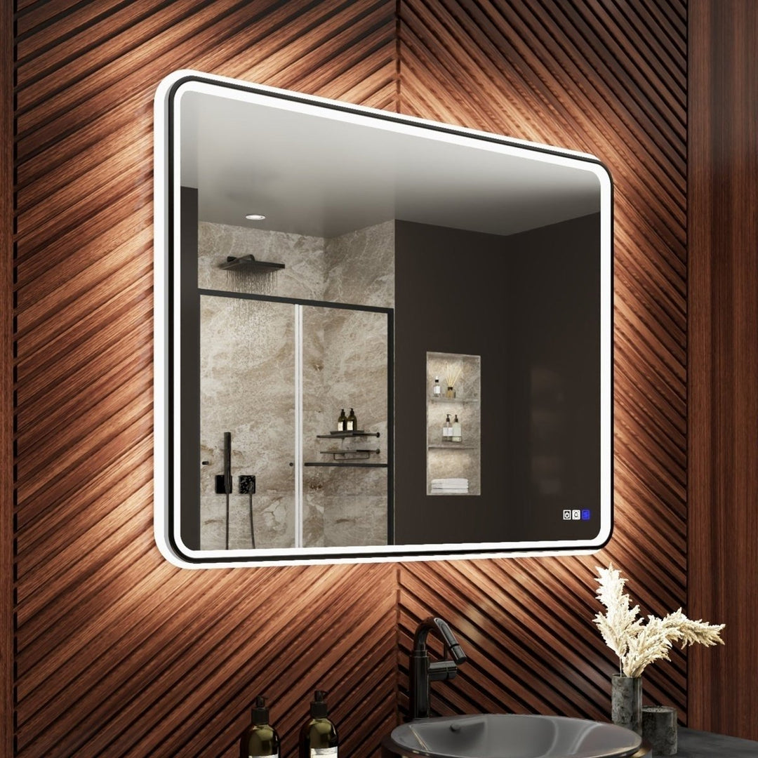 Lumina 40x32 LED Lighted Bathroom Mirror Black Frame Anti-Fog Dimmable Image 1