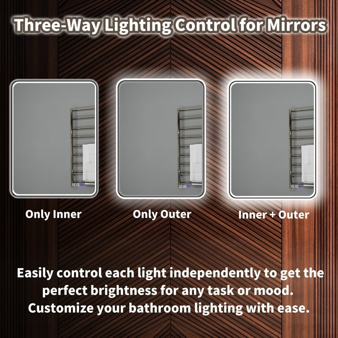 Lumina 36" LED Lighted Bathroom Mirror Black Frame Anti-Fog Dimmable Inner Outer Lighting Image 5