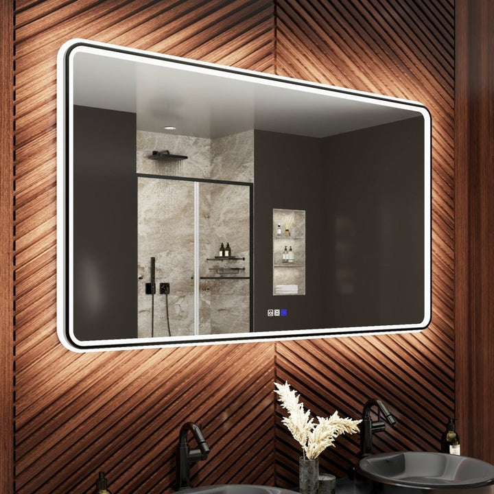 Lumina 55in LED Bathroom Mirror Black Frame Dimmable Anti-Fog Lighting Image 1