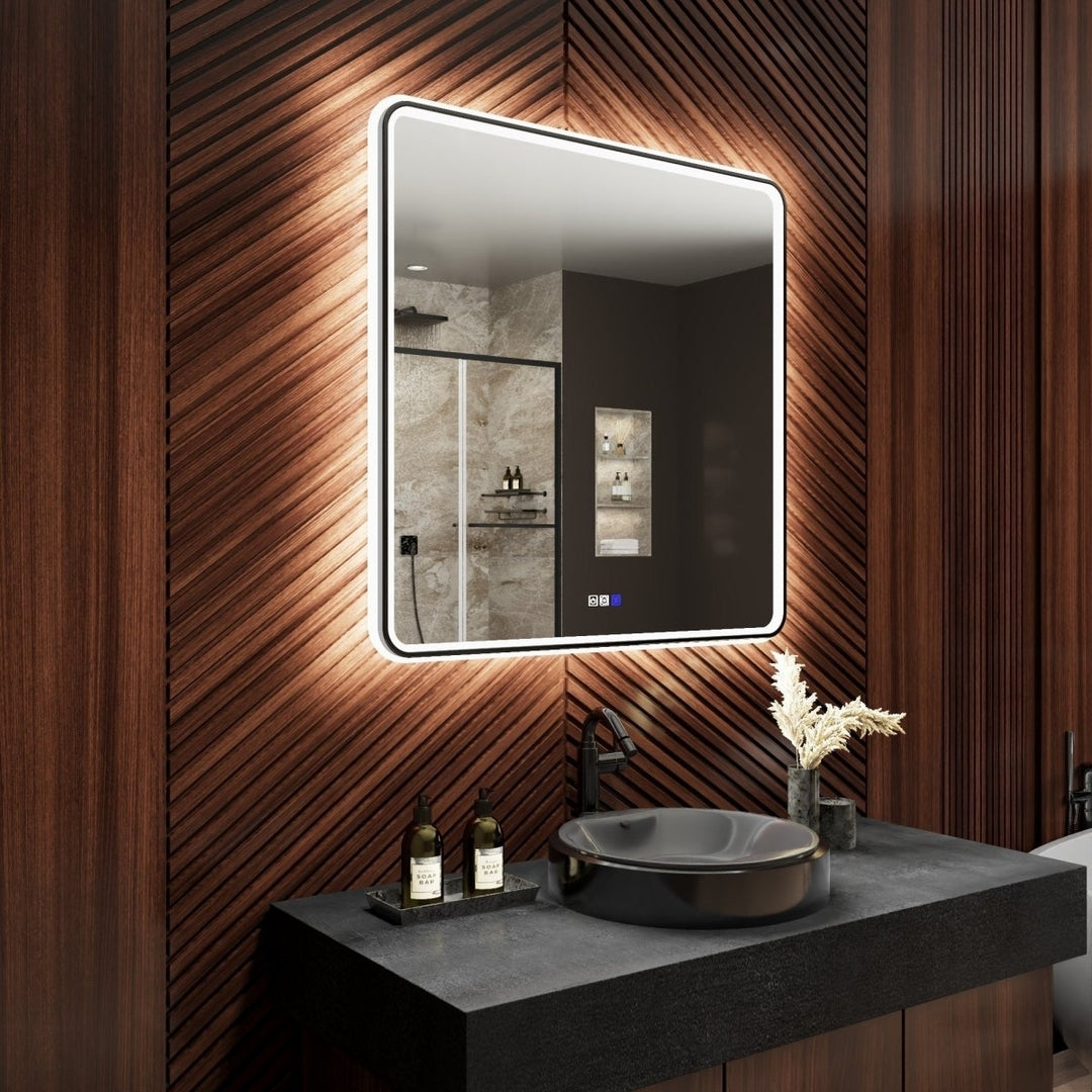 Lumina 36" LED Lighted Bathroom Mirror Black Frame Anti-Fog Dimmable Inner Outer Lighting Image 11