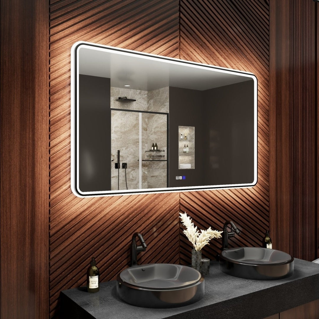 Lumina 55in LED Bathroom Mirror Black Frame Dimmable Anti-Fog Lighting Image 11