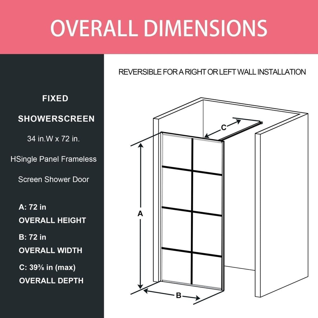 Haven Black Shower Door 34x72 Clear Tempered Glass Framed Walk-in Corner 6mm Image 8