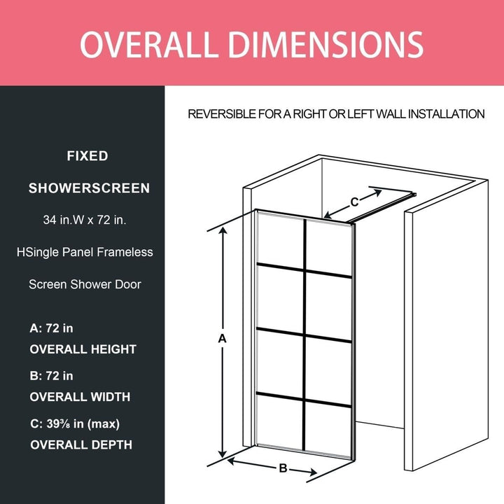 Haven Black Shower Door 34x72 Clear Tempered Glass Framed Walk-in Corner 6mm Image 8