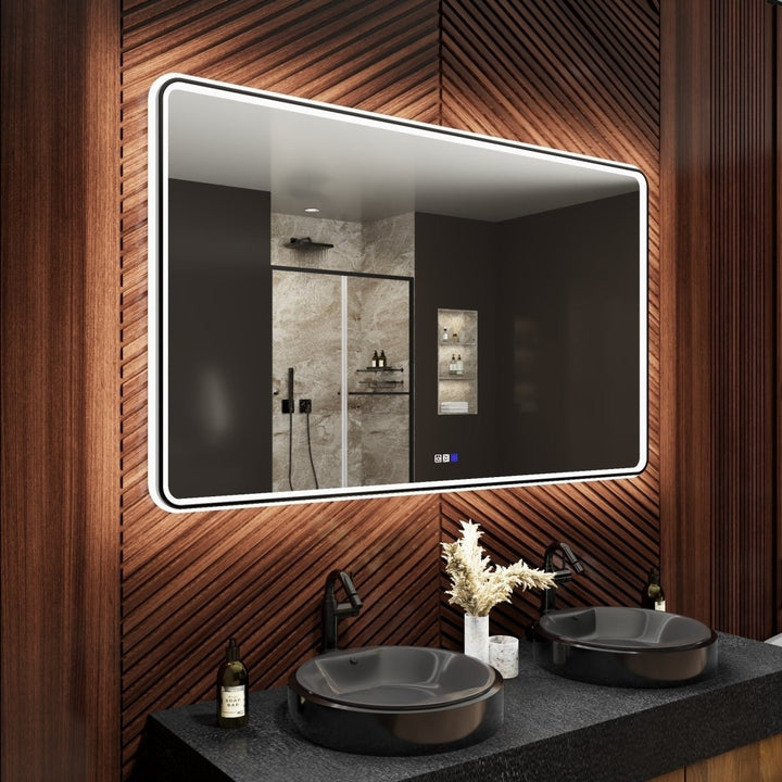 Lumina 60" LED Lighted Bathroom Mirror Black Frame Anti-Fog Dimmable Rounded Image 11