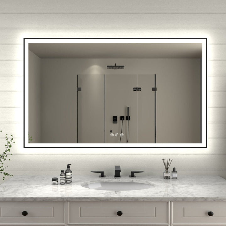 Apex Noir 60x36 Framed LED Lighted Bathroom Mirror Matte Black Anti-Fog Image 1