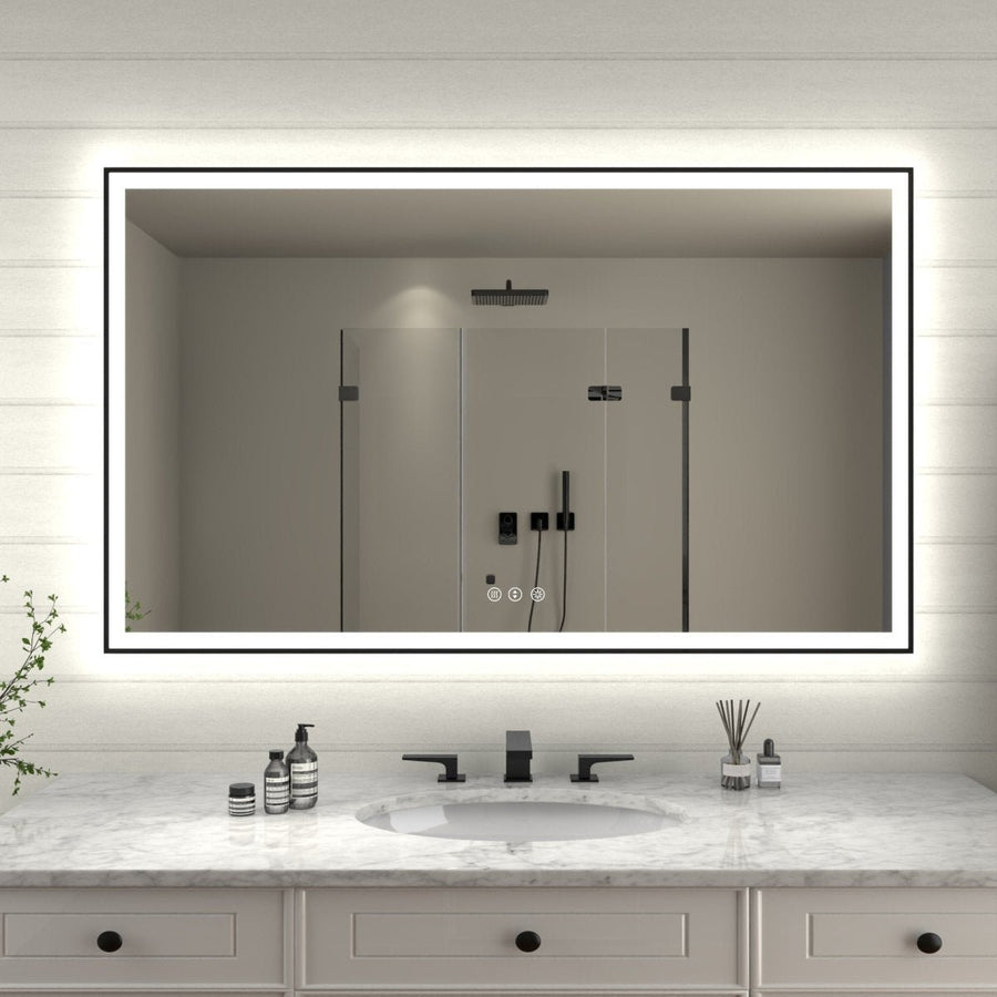 Apex Noir 60x36 Framed LED Lighted Bathroom Mirror Matte Black Anti-Fog Image 1