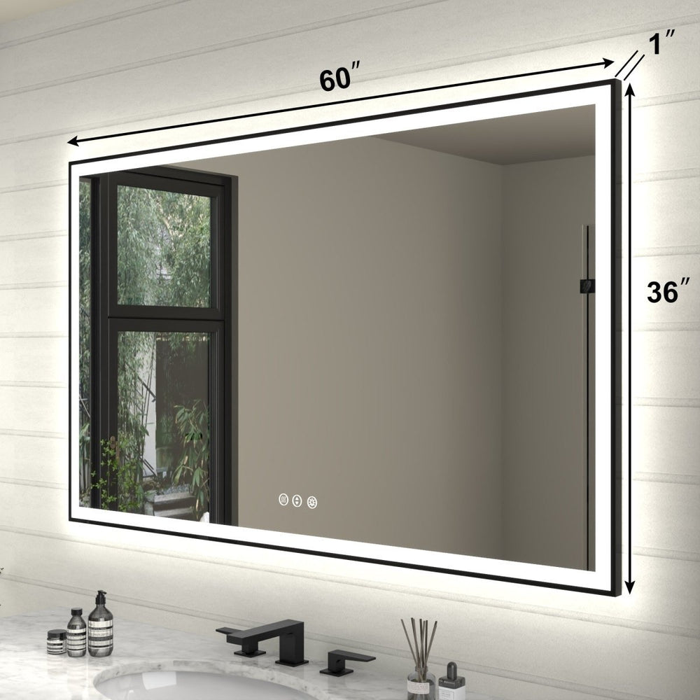 Apex Noir 60x36 Framed LED Lighted Bathroom Mirror Matte Black Anti-Fog Image 2