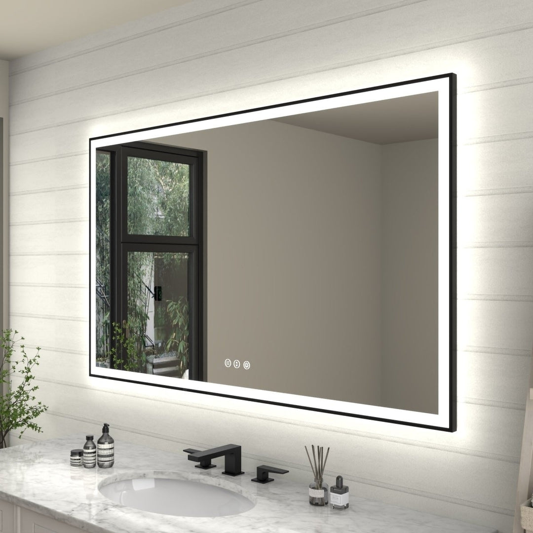 Apex Noir 60x36 Framed LED Lighted Bathroom Mirror Matte Black Anti-Fog Image 10