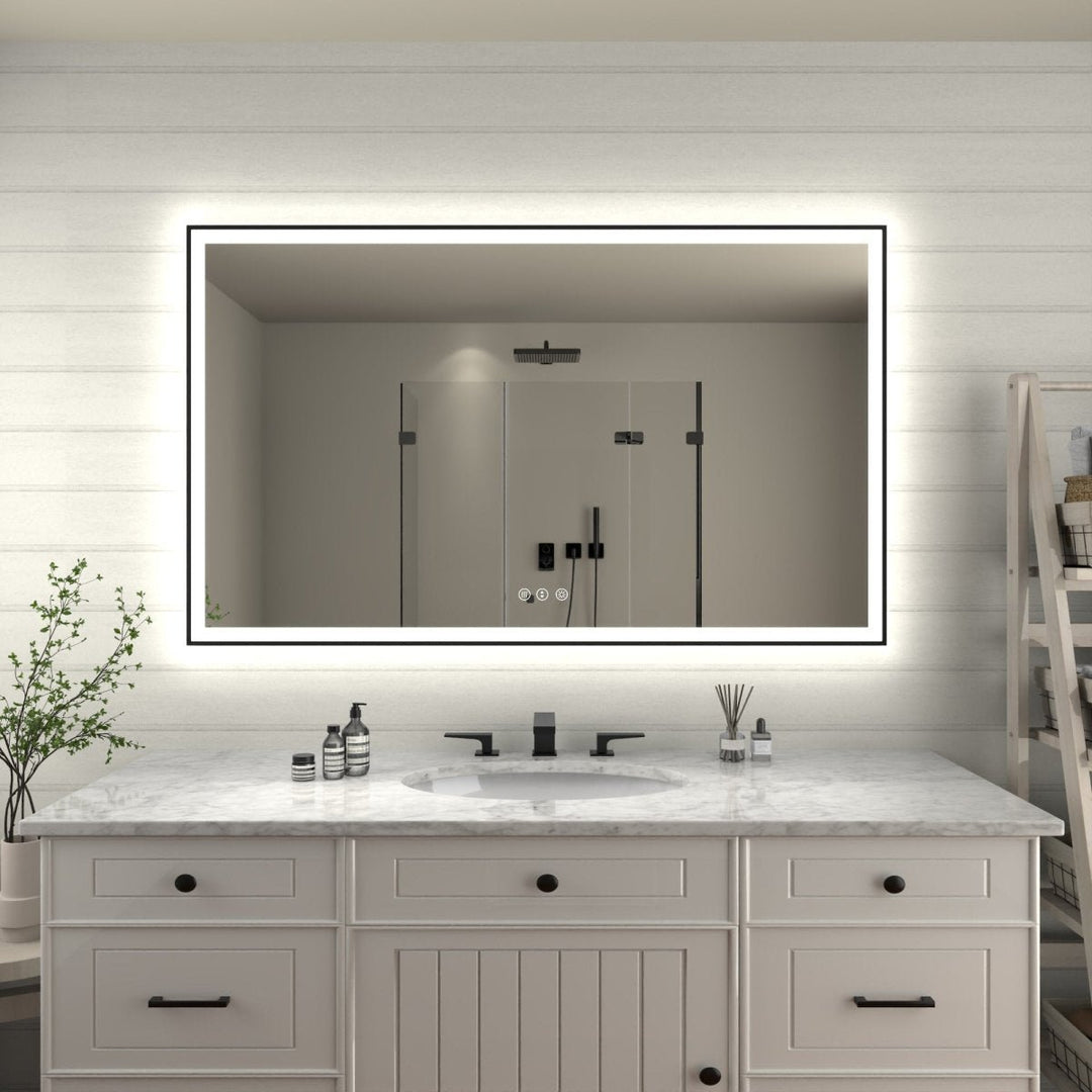 Apex Noir 60x36 Framed LED Lighted Bathroom Mirror Matte Black Anti-Fog Image 11