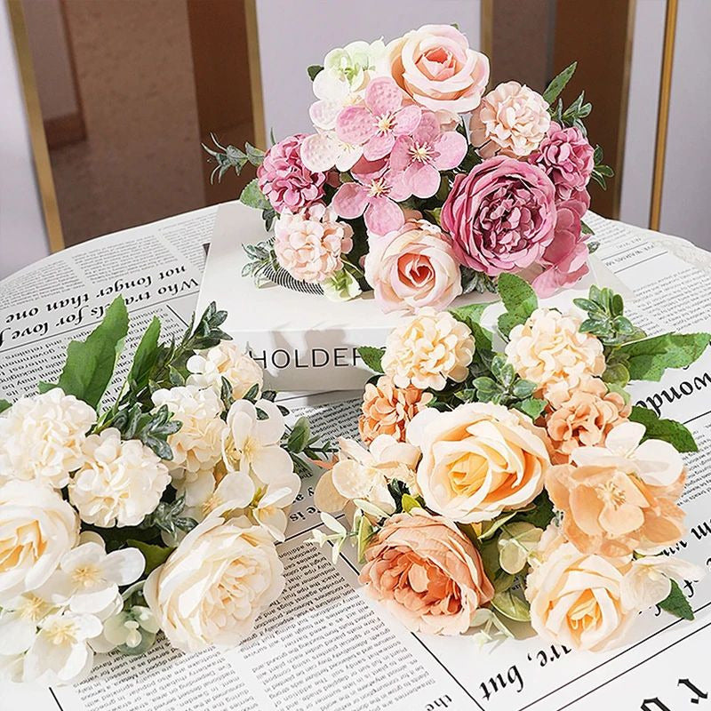 7-Head Artificial Silk Flower Bouquet  Peony, Rose Hydrangea for Home and Image 2