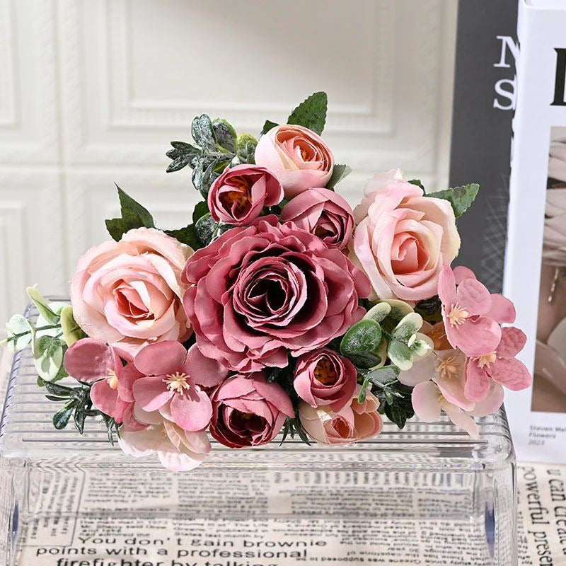 7-Head Artificial Silk Flower Bouquet  Peony, Rose Hydrangea for Home and Image 3